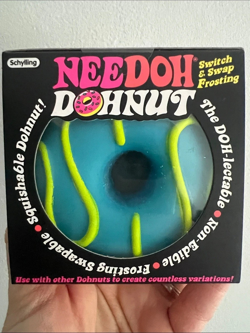 Schylling Needoh Donut Squishy NWT Pink w/Blue Icing